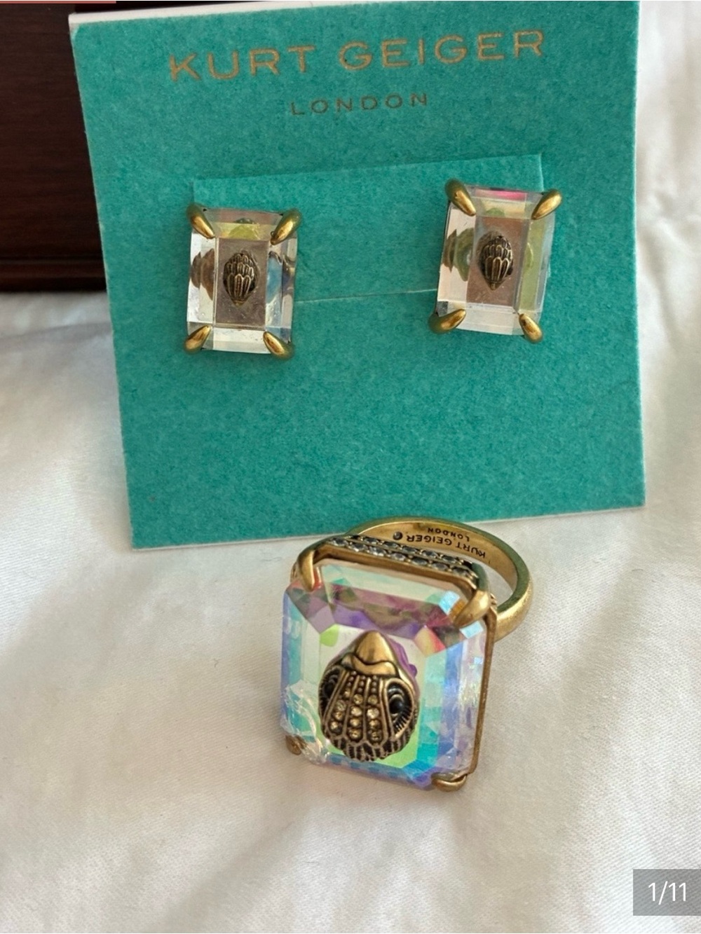 Kurt Geiger Gold-Tone Ring and Crystal Aurora Studs - Iridescent